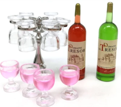 silver rack pink cup 1 Набор миниатюрный кукольный домик мини-бутылка для вина шампанского стеклянный держатель стойка ролевые игры Барби дом кухонные игрушки аксессуары - Цвет: silver rack pink cup
