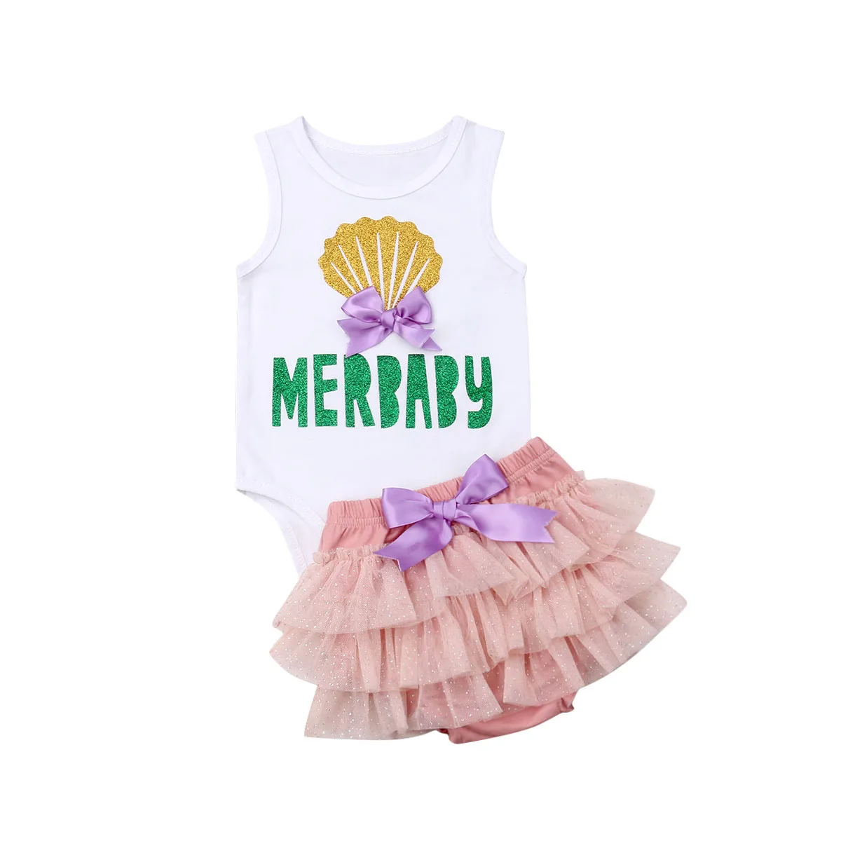 Summer Baby Girl Clothes Mermaid Romper Tops Tutu Shorts Skirts Outfits | Мать и ребенок