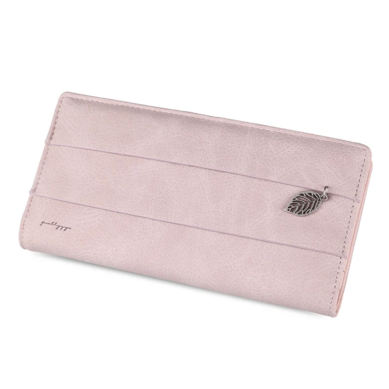 Pink Long 3 размера, новинка, Женский кошелек с застежкой в виде листьев, модные короткие длинные кожаные кошельки для монет, держателей карт, для девушек, для денег, телефона, клатч, Carteras - Цвет: Pink Long