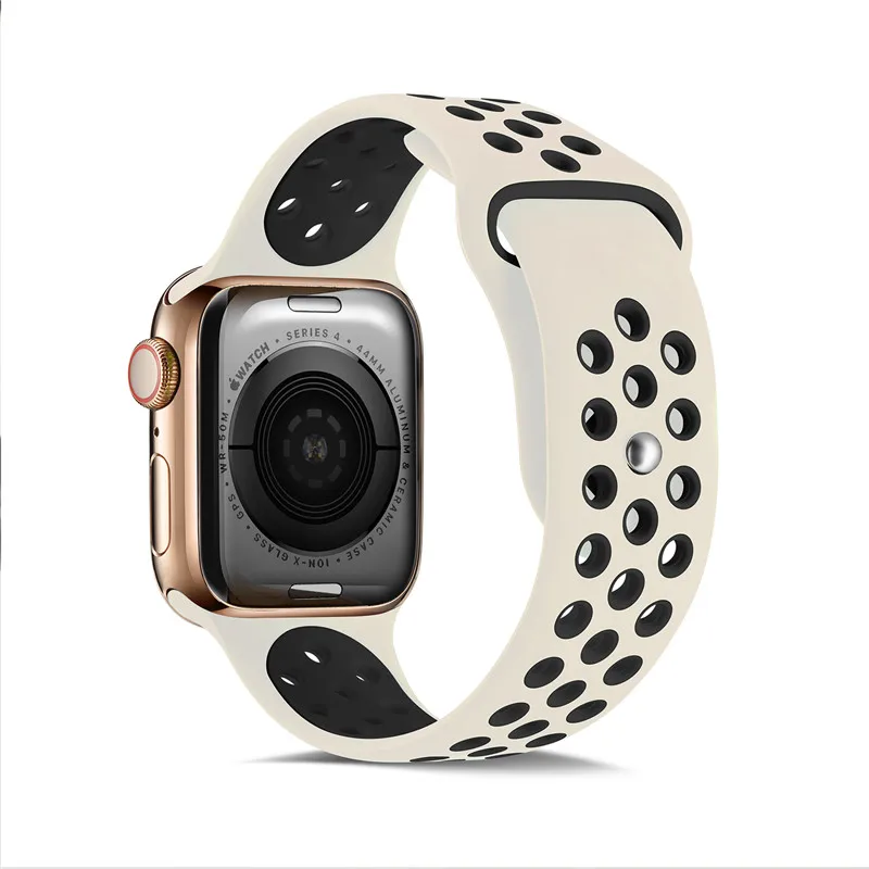 Силиконовый чехол для Apple, ремешки для часов для Apple Watch4/3/2/1 спортивные дышащие освежающий наручный ремешок для наручных часов Iwatch, ремешок серии 44/42/40/38 мм