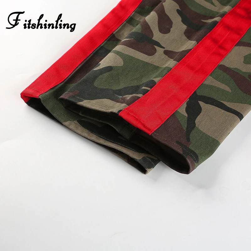 Fitshinling боковой полосой Камуфляж Штаны женская одежда 2018 уличной моды Винтаж