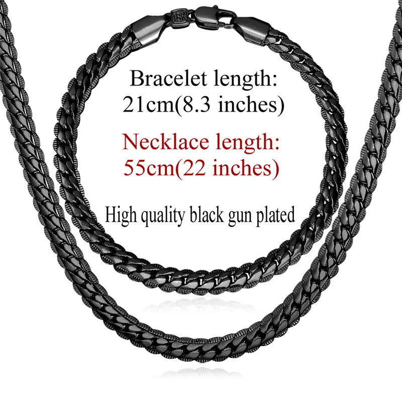 55CM Necklace Set U7 черный браслет и ожерелье набор для мужчин/женщин розничная/ цепи модные ювелирные наборы панк S1002 - Окраска металла: 55CM Necklace Set