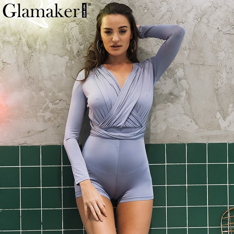 Glamaker Холтер обернутый Короткий Летний комбинезон romperwomen сексуальный для фитнеса
