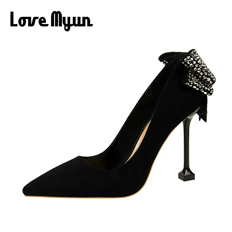 

Women Pumps Pointed Toe Sexy OL bow-knot Rhinestone Bling Shoes High Heels Party Nightclub Ladies Wedding shoes 9.5cm B11-89