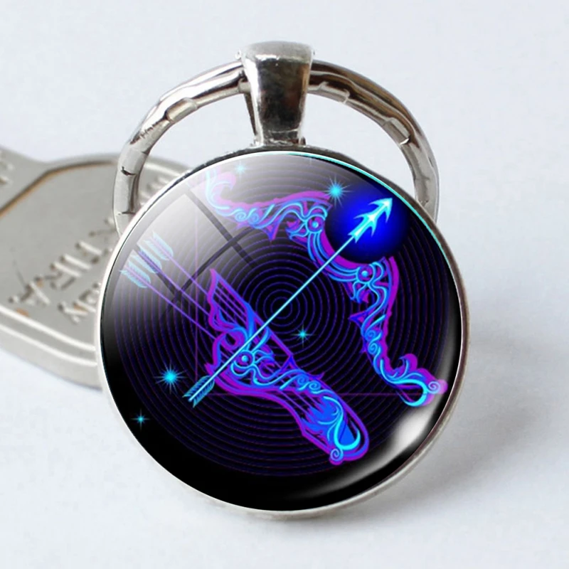 Car 12 Constellation Leo Virgo Key Chains Glass Cabochon Pendant Zodiac Sign Rings Silver Bag Keychain Special | Автомобили и