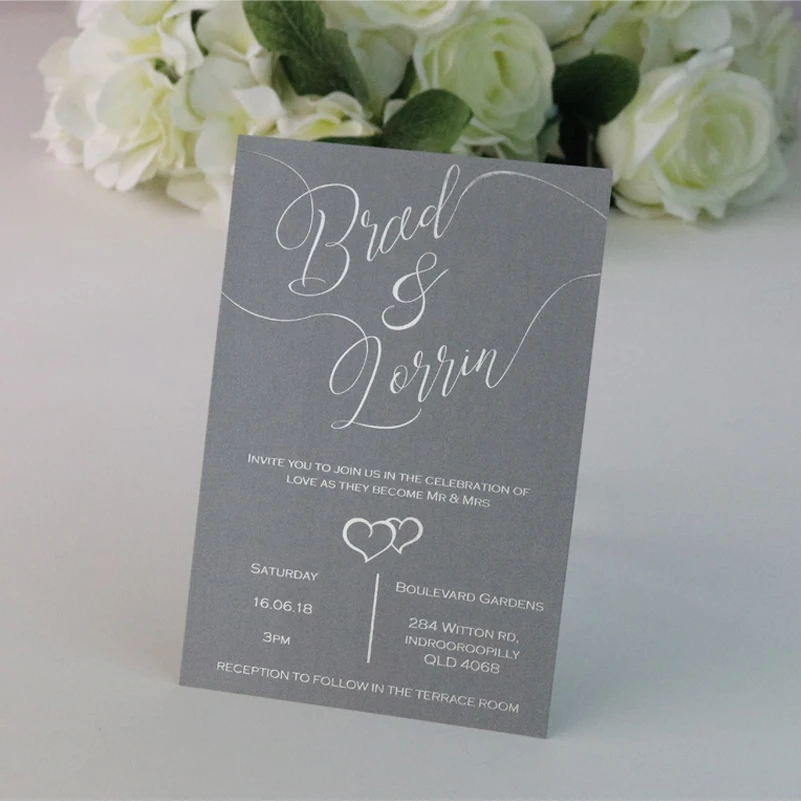 60-Personalized Elegant silver foiled Wedding Invitation Cards with envelopes seals- custom printing | Дом и сад