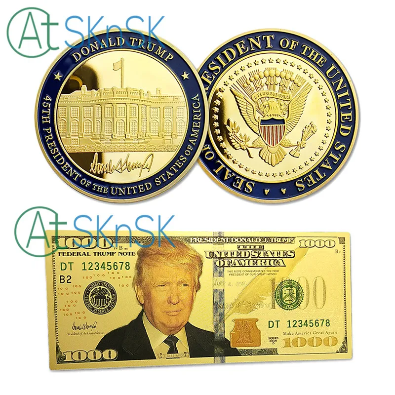 США Белый дом президент Дональд Трамп вызов монеты с 100 1000 USD золотой фольгой