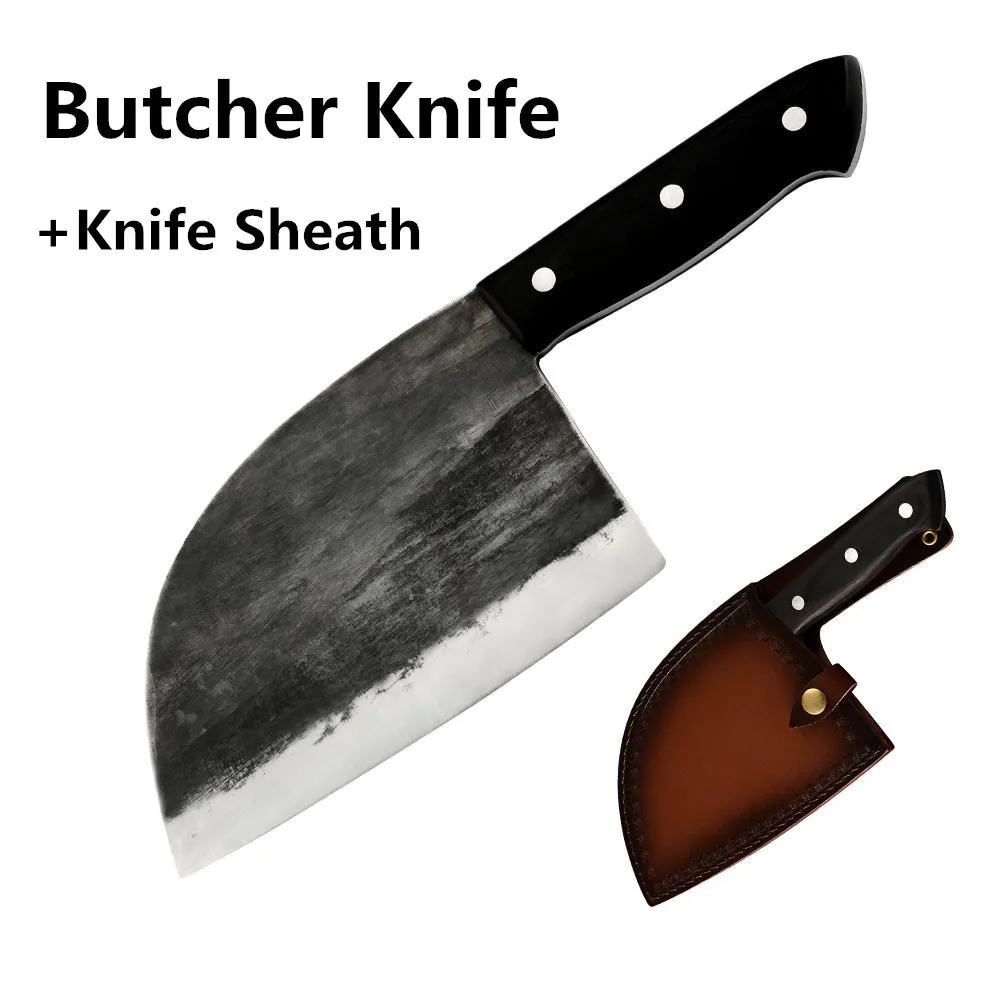 Knife with Sheath XYj нож для мясника, китайский нож с ножом, ручной работы, кованые кухонные ножи из высокоуглеродистой стали - Цвет: Knife with Sheath