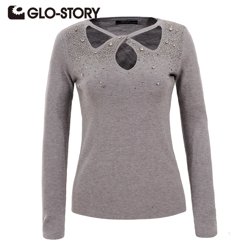 

GLO-STORY 2018 Новое поступление женские осенние свитера пуловер с длинными рукавами вязаный однотонный Повседневный женский свитер Топы 4948