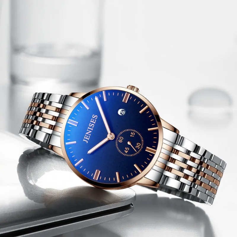 JENISES мужские износостойкие часы светящиеся кварцевые водонепроницаемые