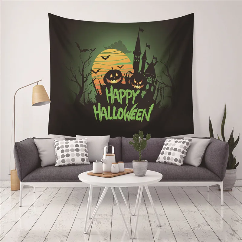 Trick Of Halloween Party Tapestry Wall Hanging For Home Decor Castle Bat Pumpkin Printed Carpet Holiday Gifts | Дом и сад