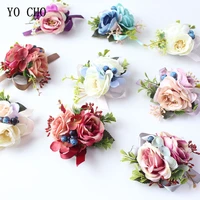 yo cho silk roses wrist corsage bracelets bridesmaid white pink hand flowers wedding boutonnieres corsages marriage prom flowers