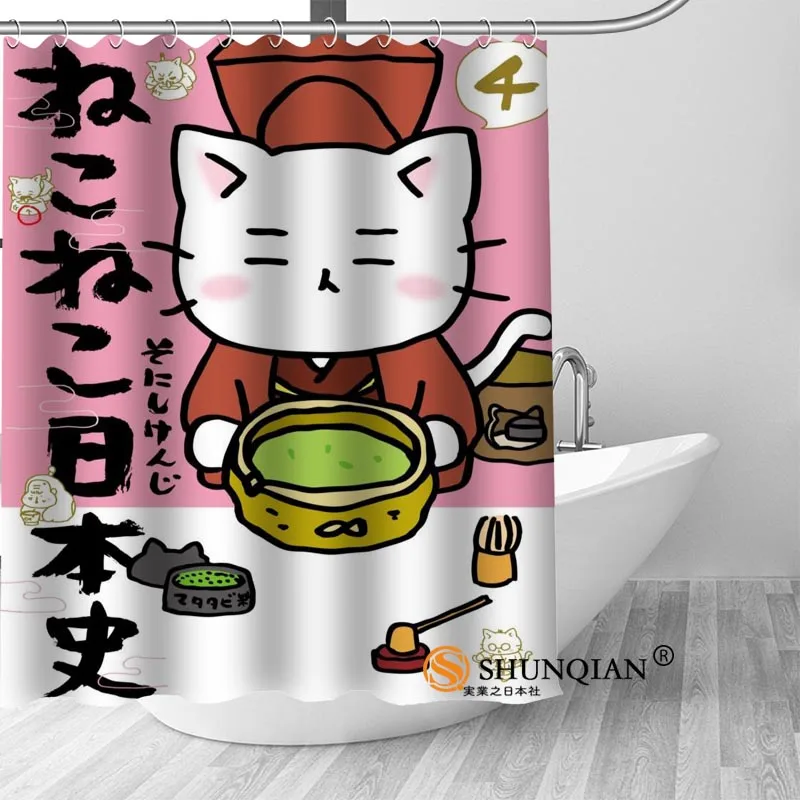 

Custom Japanese Cat History Hot Polyester Fabric Printing Shower Curtain 12 Hooks For The Bathroom 3D Waterproof Bath Curtain