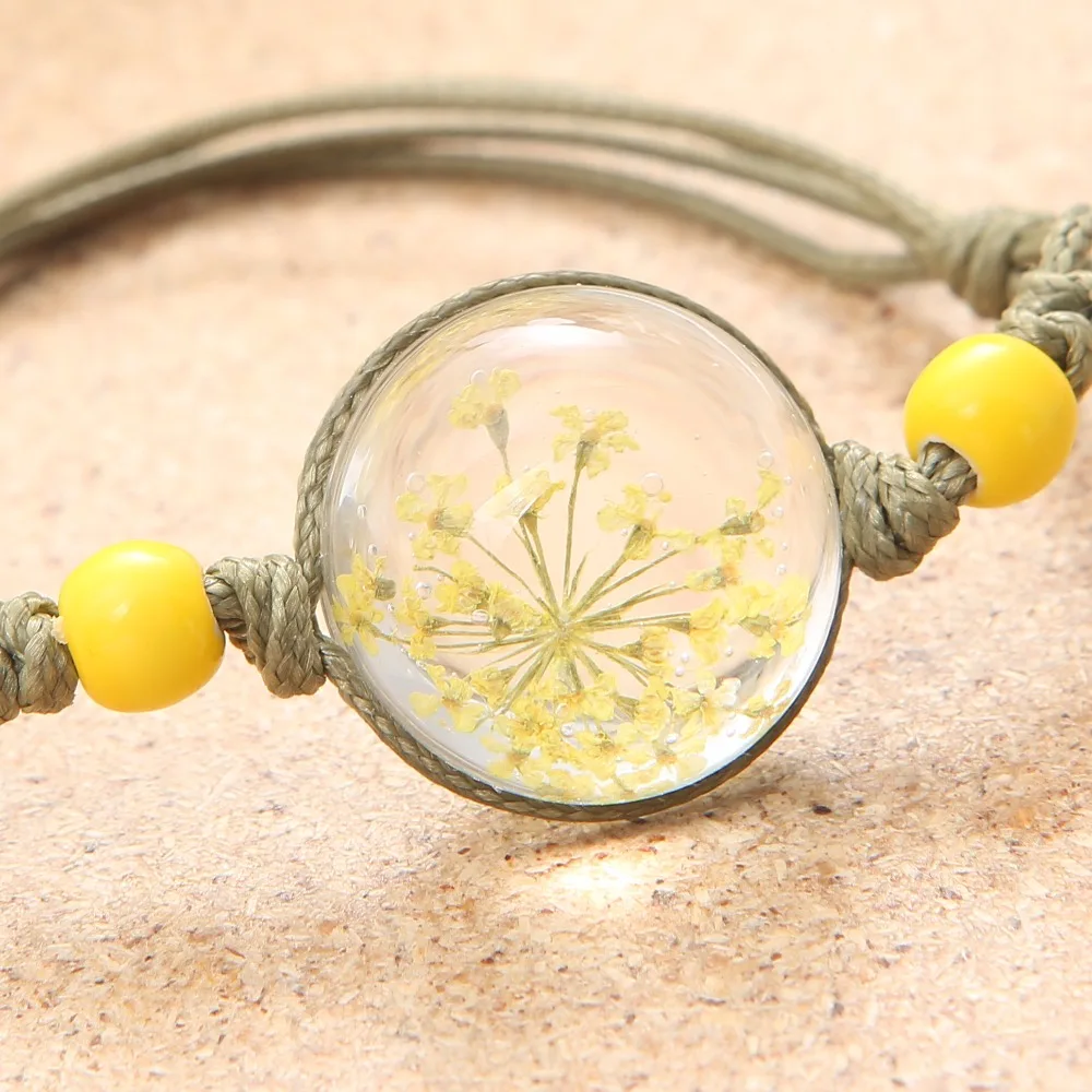 Горячая Распродажа 2018 браслет с сухими цветами качественная Вощеная Веревка