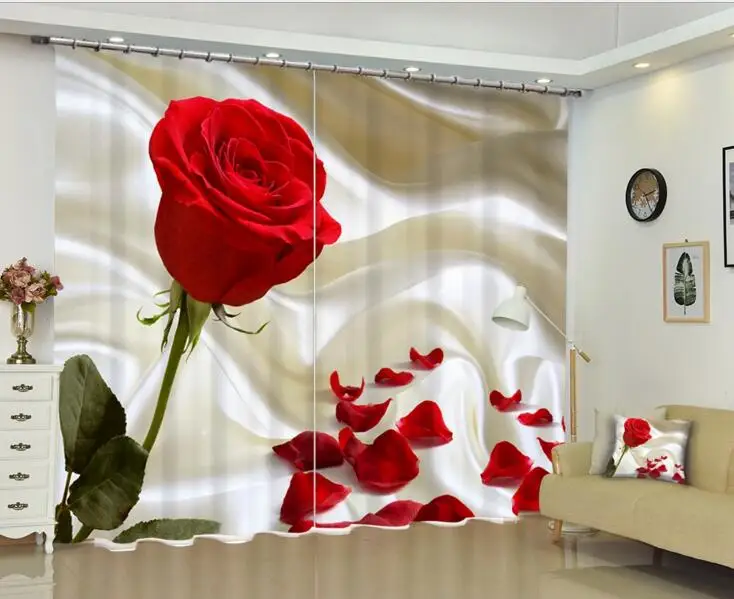 

Red rose Bedroom Curtain Luxury Blackout 3D Window Curtains For Living Room Customized size Drapes Cortina Rideaux Cushion cover