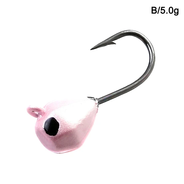 B 5g 5 Pcs Winter Ice Fishing Hook Lure Mini Metal Bait Fish Head Hook Bait Jigging Fishing Tackle KH889 - Цвет: B 5g
