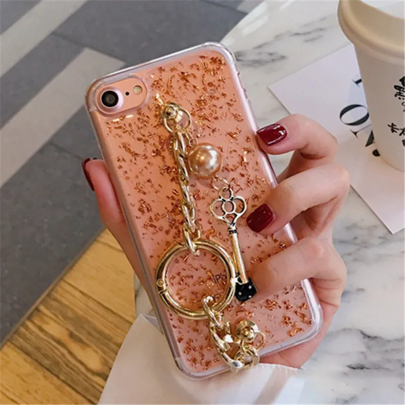 Для iPhone 6 6S 7 8 Plus X XS MAX XR Новая роскошная модная блестящая золотая фольга брелок