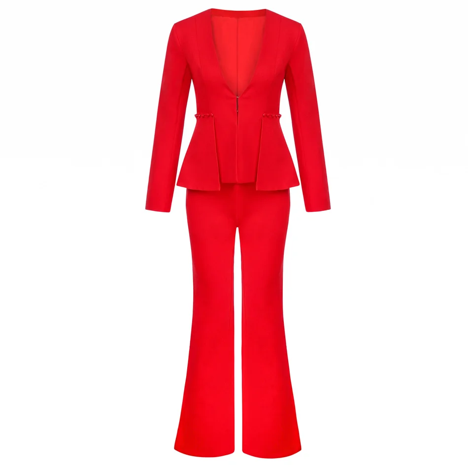 Лидер продаж красный блейзер с расклешенными штанинами комплект со штанами из