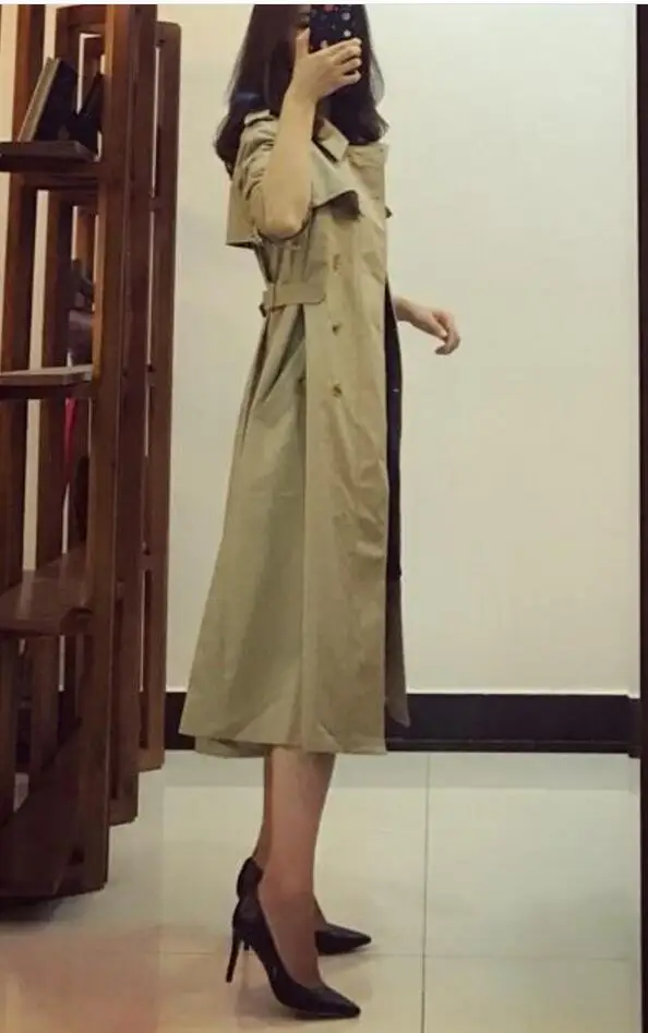 2018 Khaki Caramel colour Long Trench Coat Women Vintage Military Belts Double Breasted Female Overcoat British Styl W378 | Женская