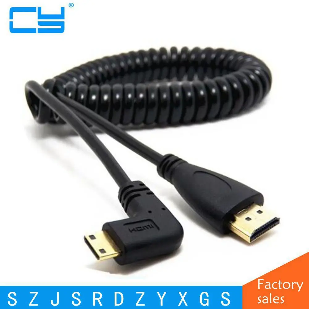 HDMI под прямым углом Mini HDMI пружинный изогнутый гибкий кабель V1.4 DSLR 0,5 M/2 M