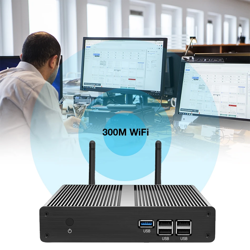 Уход. мини-ПК Intel Celeron N2930 4 Гб DDR3L 60 GB SSD Windows 10 Gigabit Ethernet 300 Мбит/с Wi-Fi HDMI VGA безвентиляторный Micro PC