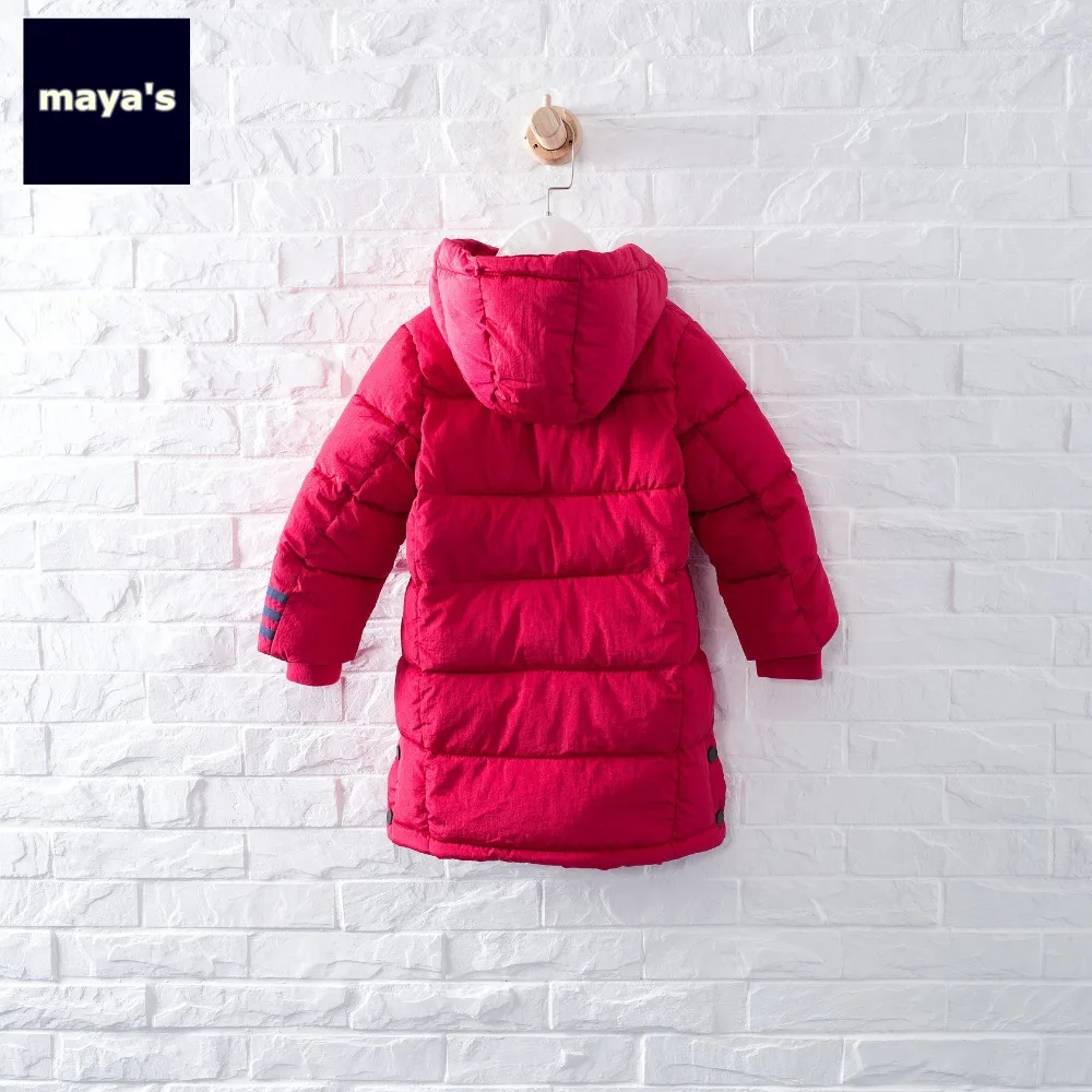 Mayas/красные Утепленные зимние парки с длинными рукавами для детей модная базовая