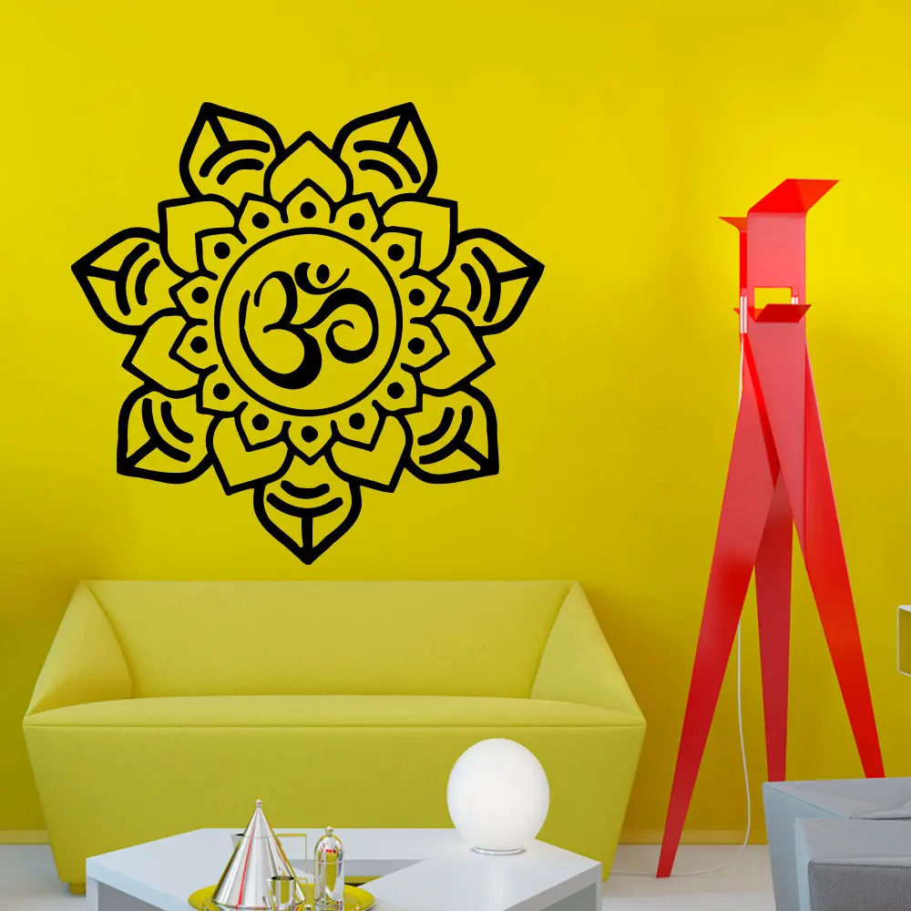 

Om Sign Home Decor Mandala Wall Sticker Art PVC Hollow Out Indian Flower Pattern Living Room Wall Murals