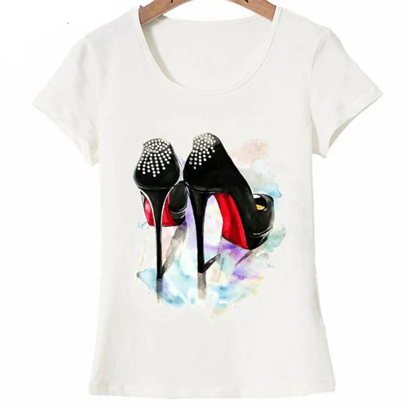 Модная футболка с надписью I Love A Simple Paris Red Shoes акварельный дизайн женская коротким