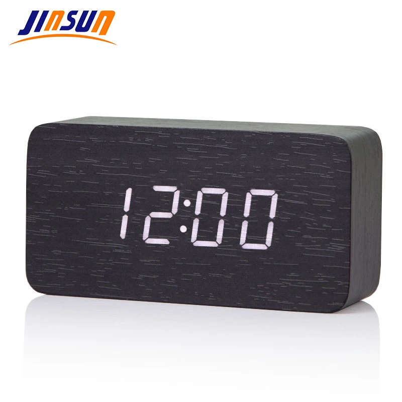 Будильник JINSUN деревянный бамбуковый, светодиодный термометр, цифровые настольные часы с большими цифрами, цифровые часы KSW103