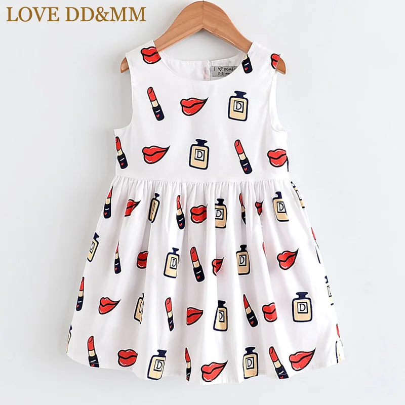 Белый Платья для девочек с надписью «LOVE DD& MM» Новинка года, летняя детская одежда модное платье принцессы без рукавов с открытой спиной и принтом губ и губной помады для девочек - Цвет: Белый