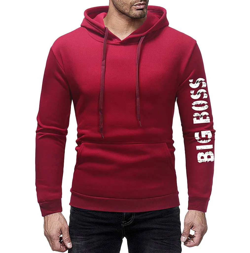 JAYCOSIN men's autumn and winter hooded fleece printing solid color zipper jersey top pants suit sports