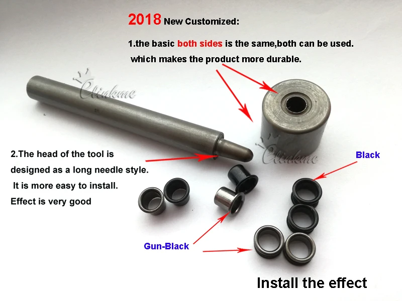 1pcs tool+ 500pcs #8-8-7.2 (1/4&quot length under flange x 1/4&quot outside diameter) GunBlack brass Eyelets krivets for .06&quot~0.8&quot Kydex |