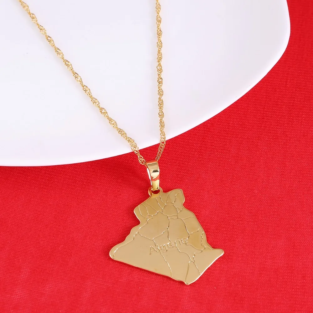 Алжир карта ожерелье кулон золотой цвет модные ювелирные изделия страна из