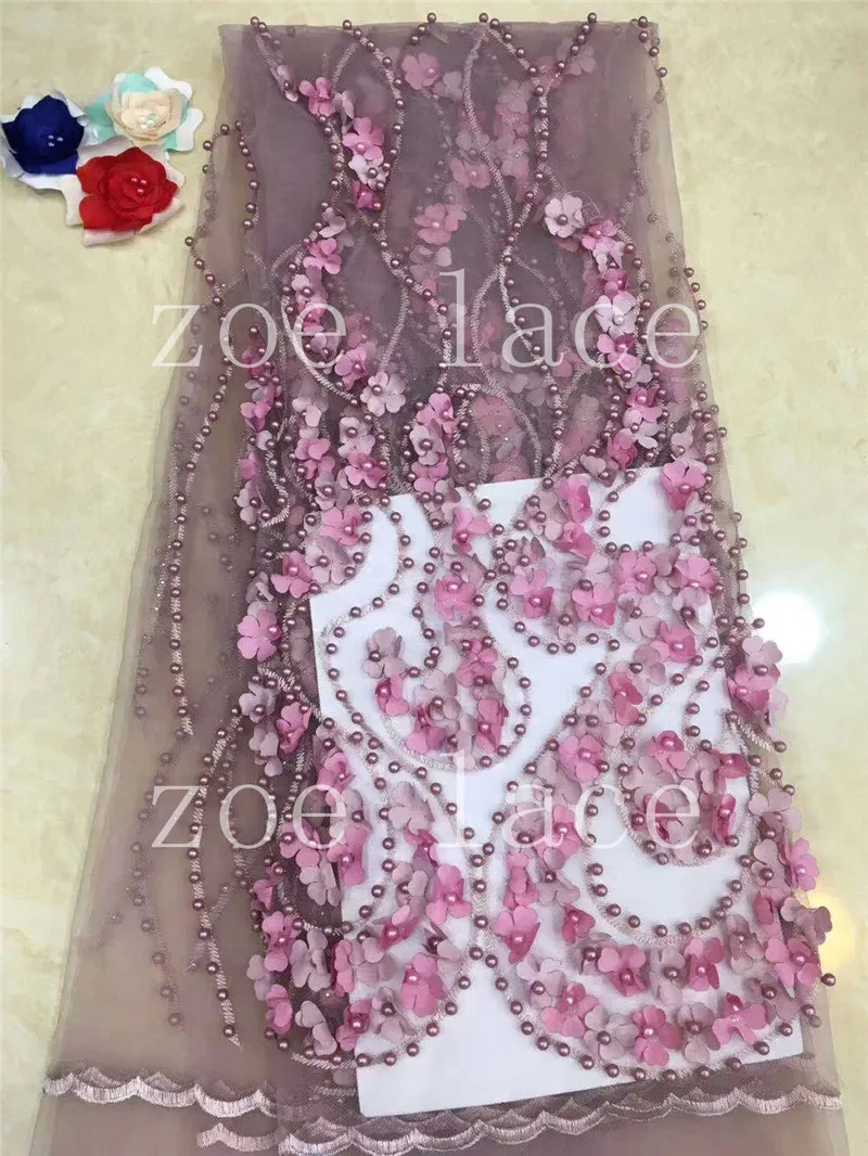 Zoe кружева f103 # новый жемчуг и 3Dflower Ткань Вышивка Лучшее качество 5 ярдов в наличии