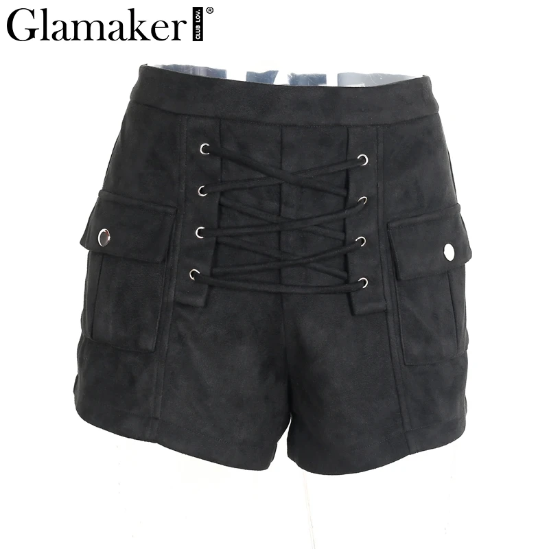 Женские замшевые шорты Glamaker элегантные свободные на молнии с высокой талией и