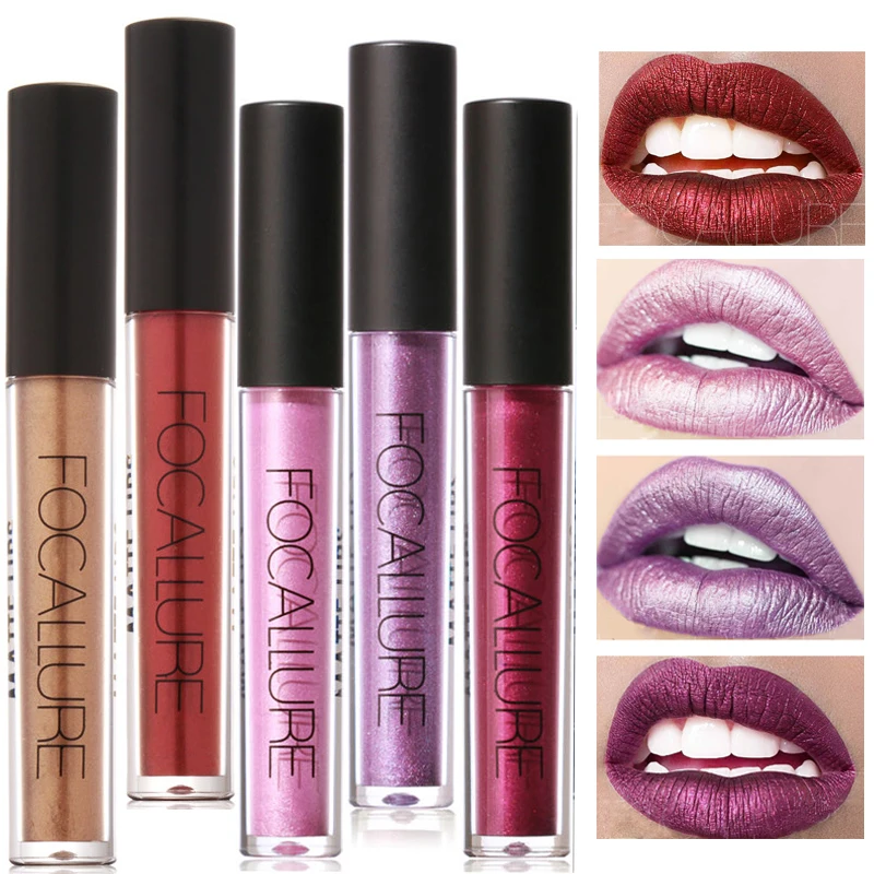 2017 New Metallic Lip Color Cosmetics Waterproof Gloss Gold Shimmer Matte Liquid Lipstick Focallure Makeup |
