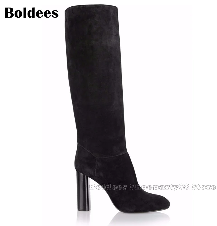 Fashion Suede Leather Large size 35-43 Women Winter Knee High Boots Block Heeled Riding Booty