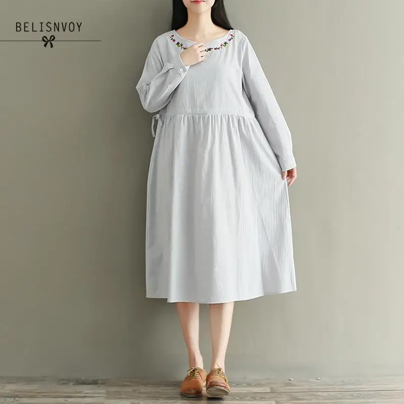 Mori Girl/весенне-осенние женские милые платья из хлопка и льна с вышивкой Femininos Vestidos