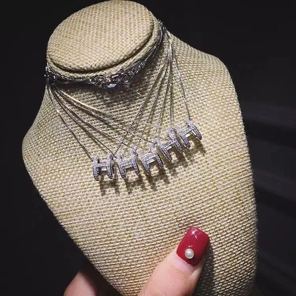 H письмо кулон ожерелье, Серебряный циркон, женские, модные ювелирные аксессуары оптом