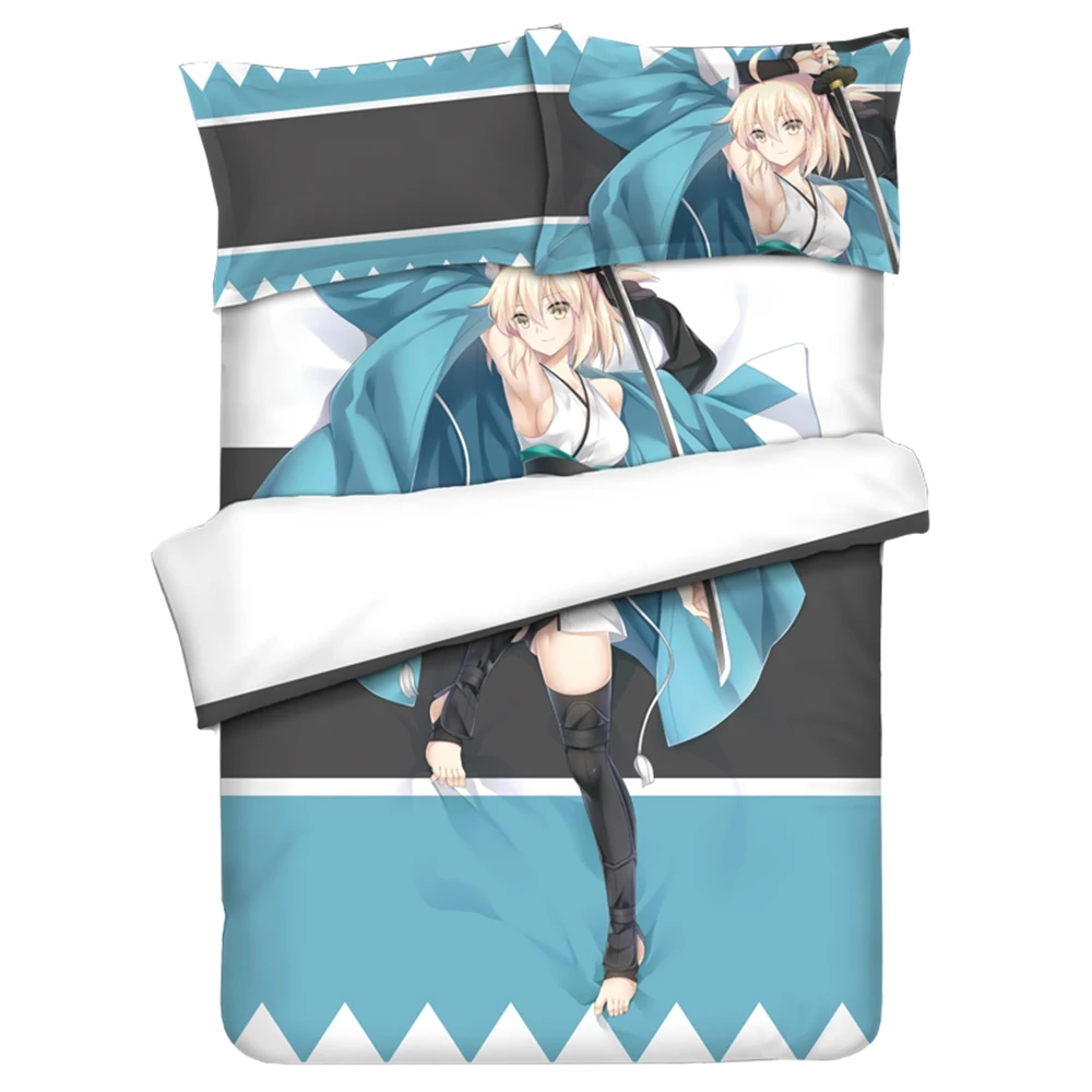 

Anime JK Fate Grand Order Okita Souji Cosplay Comforter Set Bed Flat Sheet Quilt Cover Pillowcase FGO Sakura Saber Bedding Sets