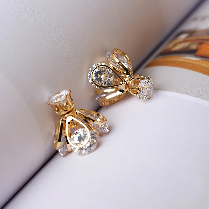 Серьги-гвоздики с мерцающей короной из аниса, кубический циркон, двойные Двухсторонние серьги, женские модные ювелирные изделия Aretes