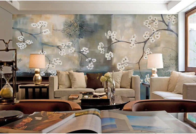 

The custom 3D murals,retro nostalgia blooming plum flower paintings papel de parede,living room sofa TV wall bedroom wall paper