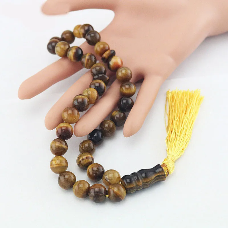 

12mm Tiger Eye stone tassel pendant 33 Prayer Beads Islamic Muslim Tasbih Allah Mohammed for women men