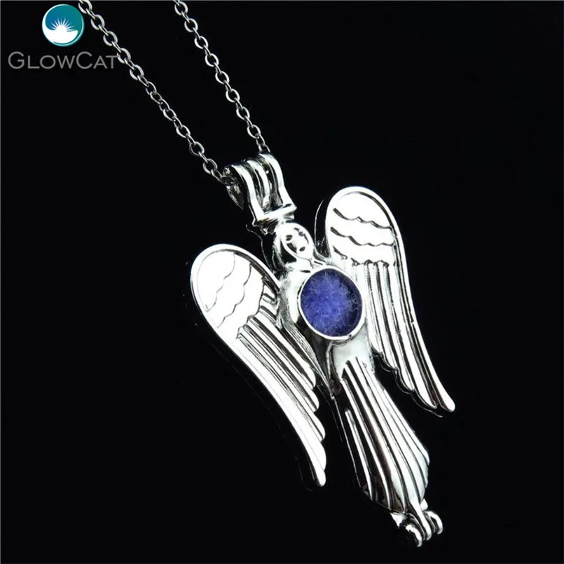K51 Women Silver Tale Wing Angel Diffuser Locket Necklace Aromatherapy Steel 16&quot Aroma Essential Oil | Украшения и аксессуары