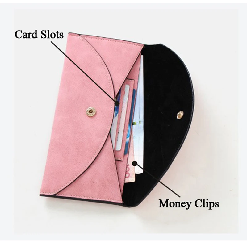 

BLEVOLO Gift For Envelope Wallet Vintage Hasp Women Wallets Long Slim Lady Purses Fashion Scrub Leather Card Holder Money Bags
