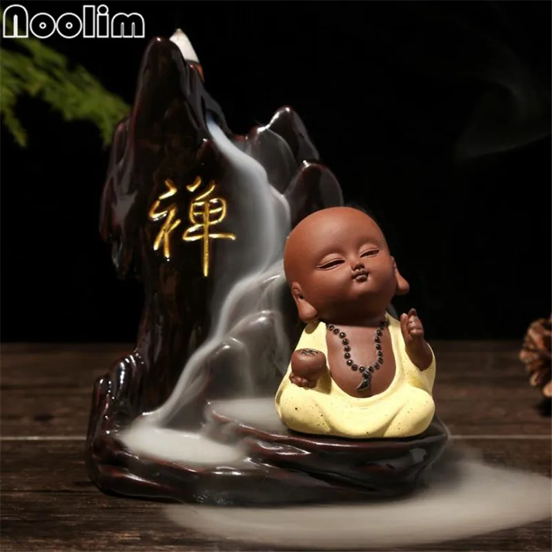 Маленький монах задний поток Будды благовония горелка Zen керамический водопад