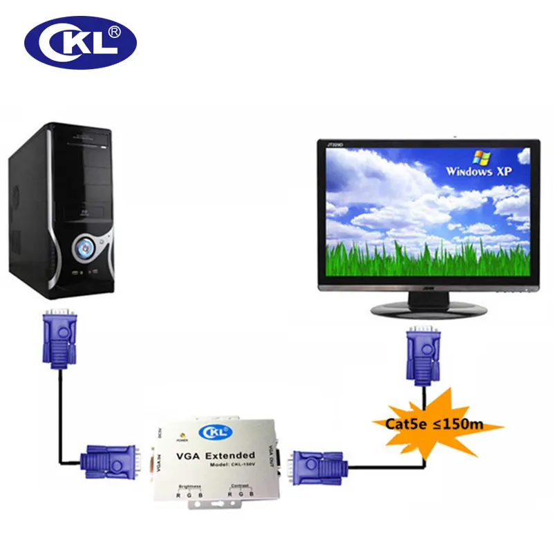 Усилитель сигнала VGA CKL 150V удлинитель до 150 м (492 футов) через кабель Cat5e|cat5e cable|vga signal