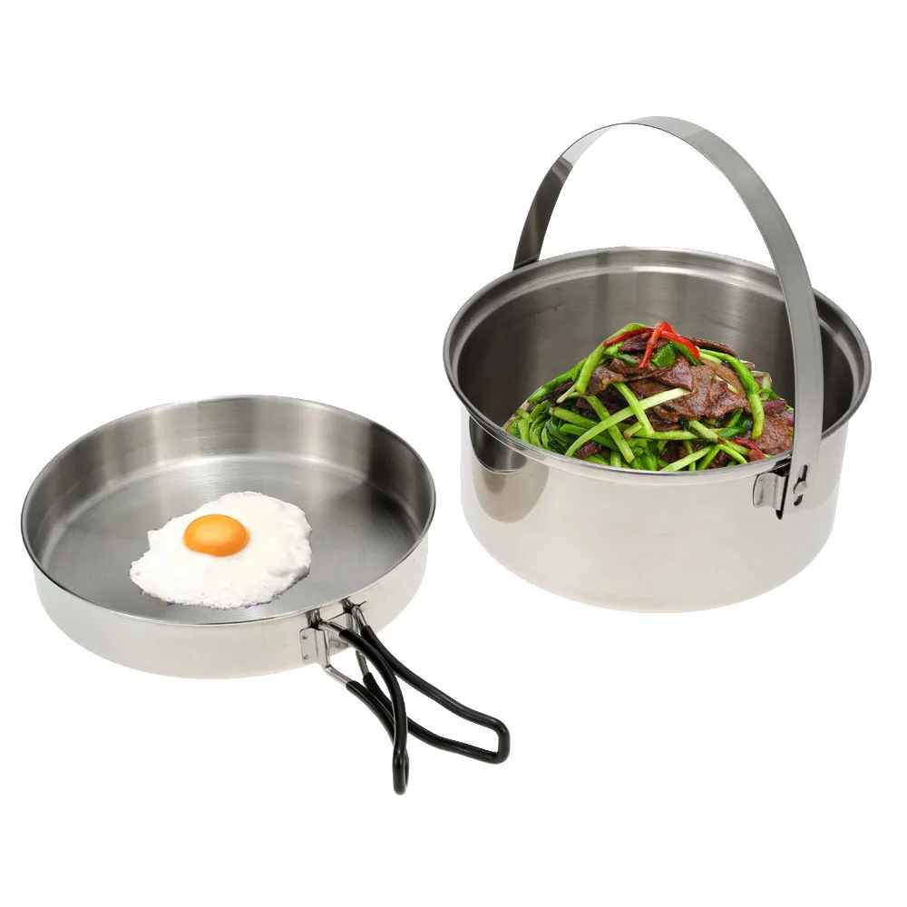 

2pcs Stainless Steel Camping Cookware Mess Kit Camping Pot Outdoor Frypan for Outdoor Camping Hiking Backpacking Cooking Set