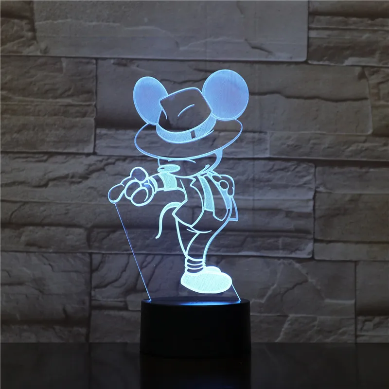 USB светодиодный 3d-ночник Микки фигурка мыши детский подарок детский ночник для танцев действие Майкл Джексон настольная лампа спальня