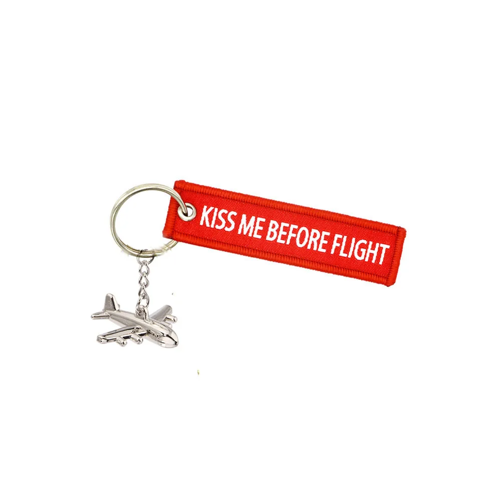 

Qiyufang 1piece KeyChain KISS ME BEFORE FLIGHT CREW Embroidered keychains Aviation gift Women key tag Men Aircraft model Keyring